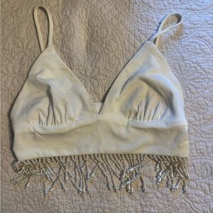 WINDSOR - White Bralette top with Beaded Fringe